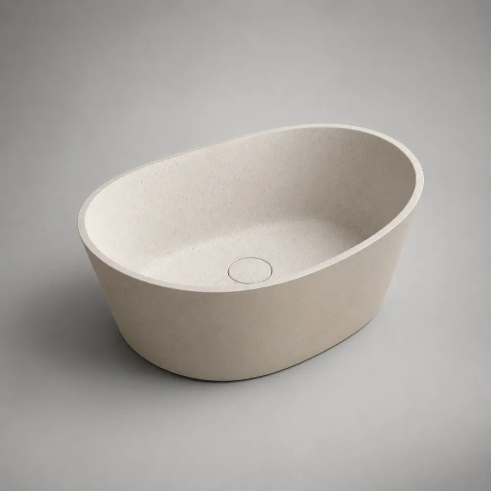 Vasque à poser ovale en composite minéral blanc cassé moucheté beige, 60 × 40 × 15 cm