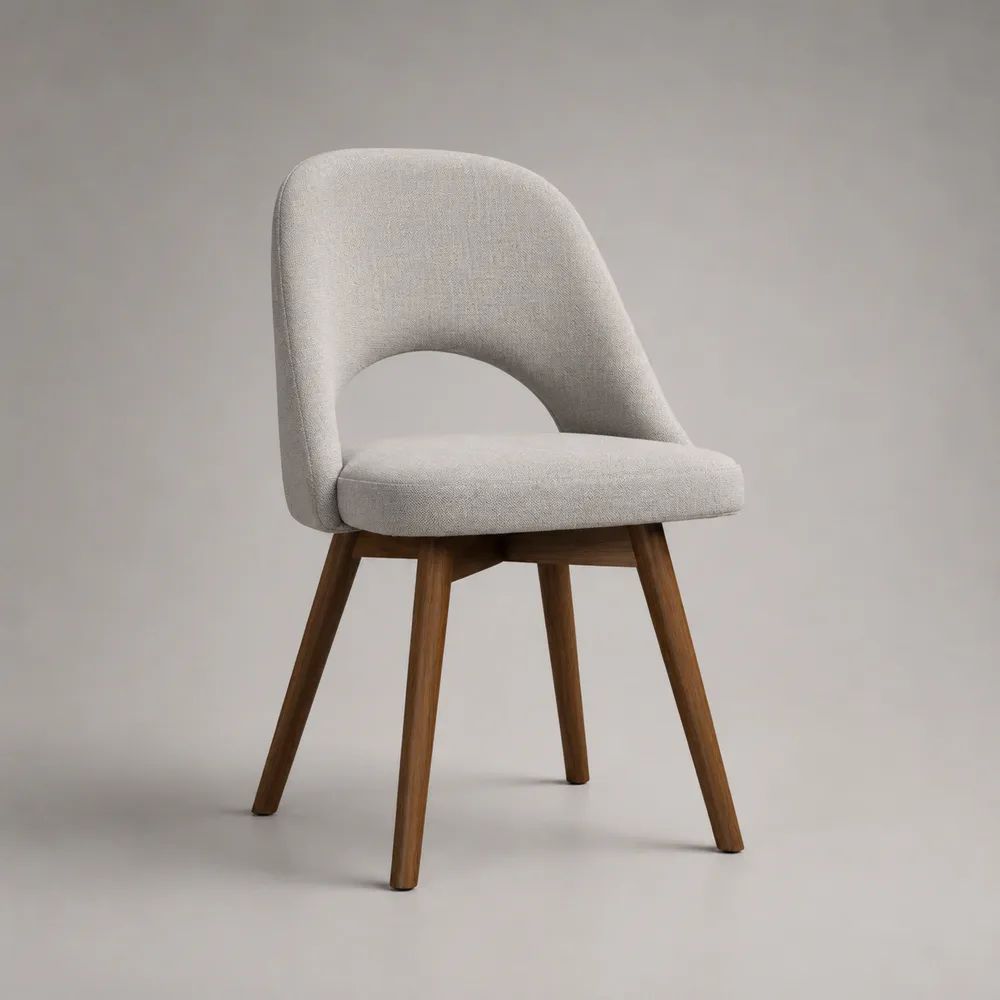 Chaise de salle à manger rembourrée en polyester et hêtre massif, dossier arrondi, beige clair et brun, 51 × 56 × 82 cm