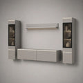 Ensemble meuble TV mural 4 pièces en panneaux de particules et verre, gris clair/anthracite, 270 × 40 × 180 cm