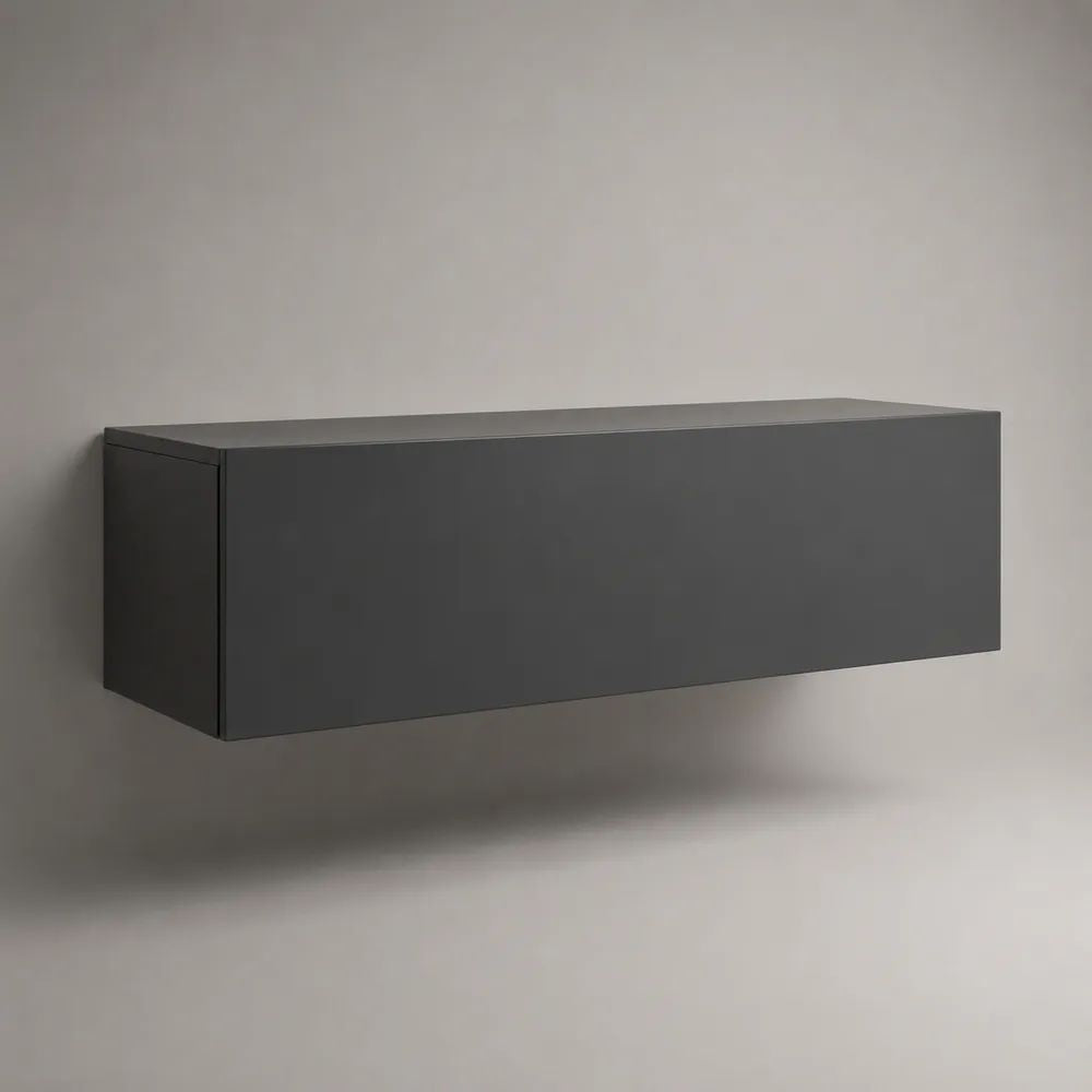 Meuble TV mural suspendu rectangulaire en MDF gris anthracite, 120 × 35 × 30 cm