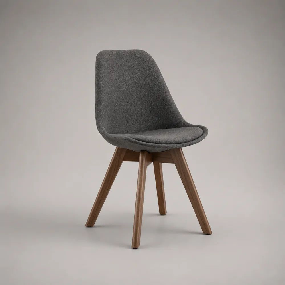 Chaise de salle à manger rembourrée en tissu gris anthracite avec pieds en bois brun noyer, 49 × 55 × 84 cm