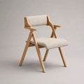 Chaise de salle à manger avec accoudoirs en bois massif et tissu, beige et bois naturel, 58 × 59 × 83 cm