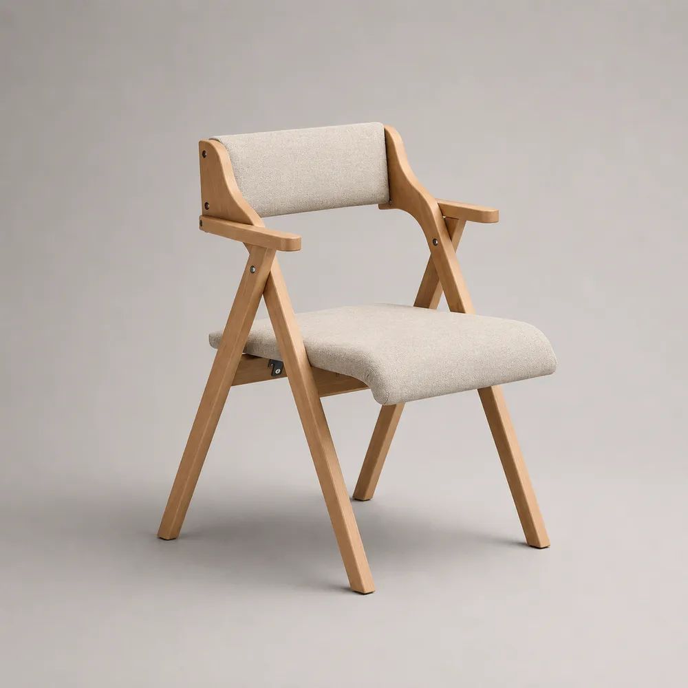 Chaise de salle à manger avec accoudoirs en bois massif et tissu, beige et bois naturel, 58 × 59 × 83 cm
