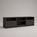 Meuble TV bas rectangulaire en panneaux de particules, 5 tiroirs et 4 niches, noir, 180 × 40 × 60 cm