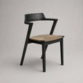Chaise de salle à manger en hêtre massif et corde de papier, dossier incurvé et accoudoirs, noir et beige, 55 × 53 × 78 cm