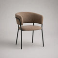 Chaise de salle à manger avec accoudoirs en tissu taupe et acier noir, 57 × 56 × 76 cm