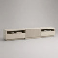 Ensemble meuble TV bas 3 modules en MDF rainuré et panneaux de particules beige, 240 x 40 x 45 cm