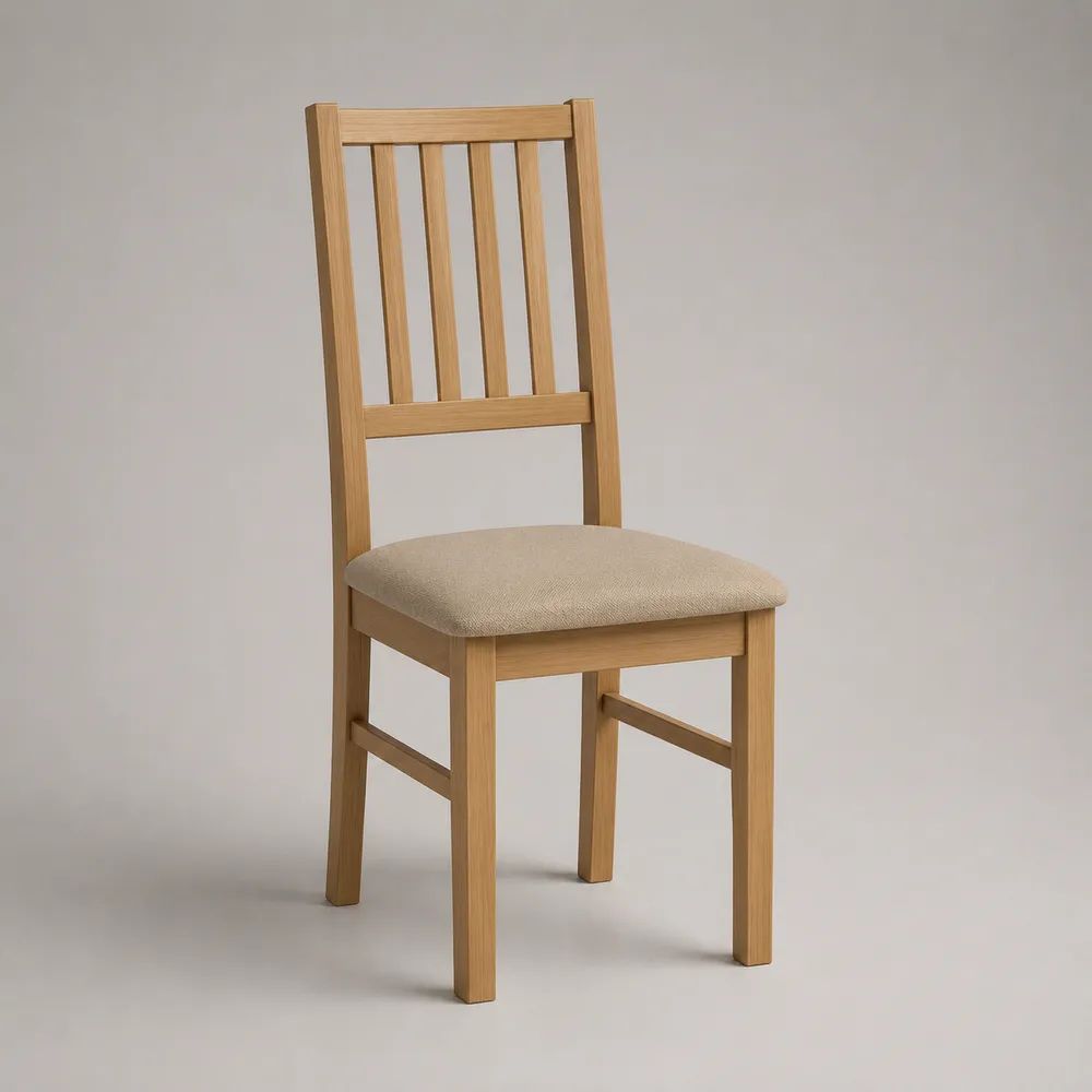 Chaise de salle à manger en chêne massif avec assise rembourrée beige, 45 × 52 × 94 cm