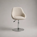 Chaise pivotante réglable en hauteur avec dossier enveloppant, tissu écru et acier chromé, 55 × 56 × 78-88 cm