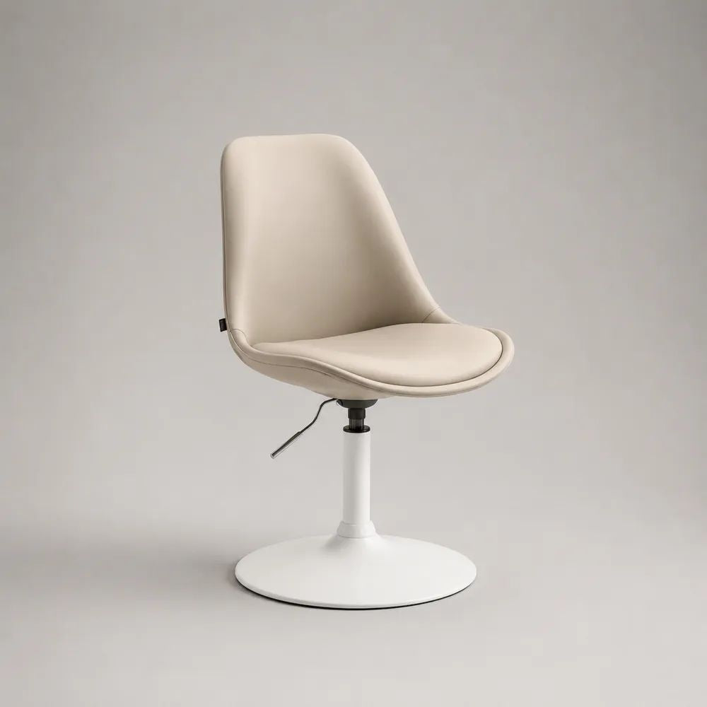 Chaise de salle à manger pivotante et réglable en similicuir PU et acier, beige et blanc, 50 x 55 x 79-91 cm