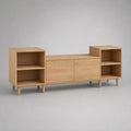 Meuble TV rectangulaire en bois, 4 niches et 2 portes, chêne naturel, 200 × 40 × 78 cm