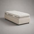 Lit coffre 1 place en tissu avec matelas en mousse, blanc cassé et gris clair, 90 x 190 cm
