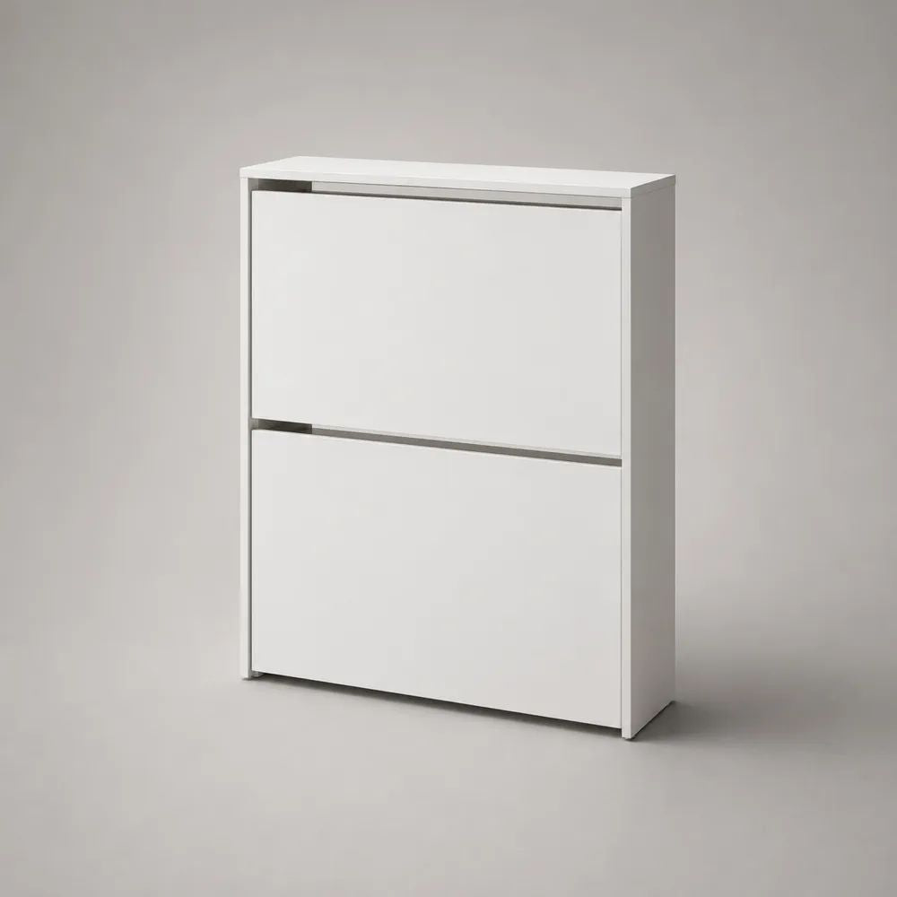 Meuble à chaussures blanc à 2 abattants en panneaux de particules mélaminés, 80 × 24 × 100 cm