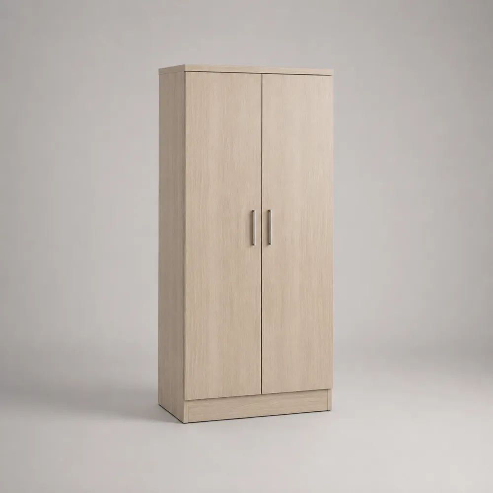 Meuble à chaussures haut rectangulaire en panneaux de particules, 2 portes, chêne clair, 80 × 35 × 180 cm