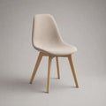 Chaise rembourrée à dossier arrondi en tissu beige et bois, 49 × 55 × 84 cm