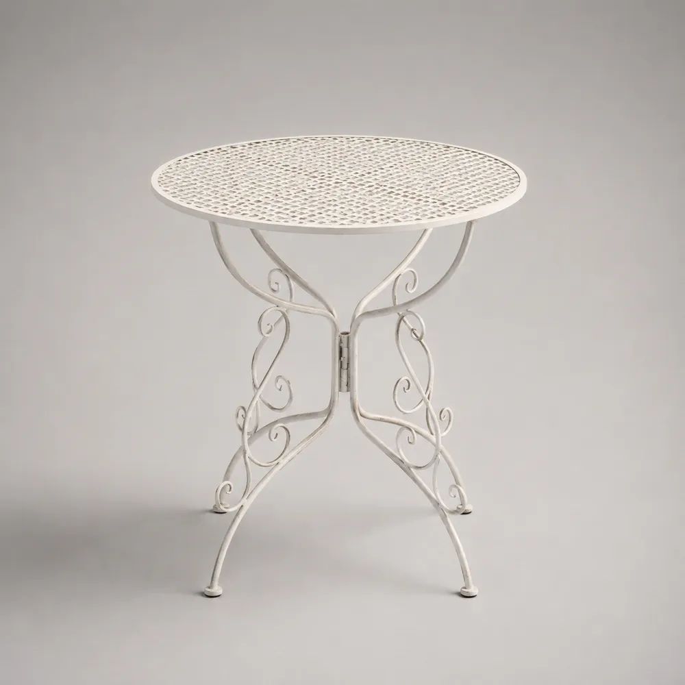 Table d’appoint de jardin ronde pliante blanche en acier Ø 60 x H 70 cm